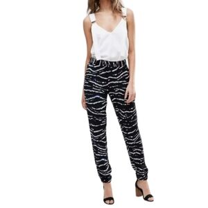 French Connection (ASOS) Women's Taper Wave Print Crepe Jogger Black Size 10